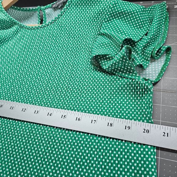 Adrianna Papell Blouse Womens Size Medium Green Polka Dot Ruffle Sleeve Classic - Picture 9 of 10